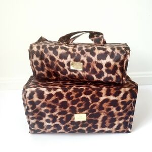 New JM New York Leopard Print Cosmetic Bag Set